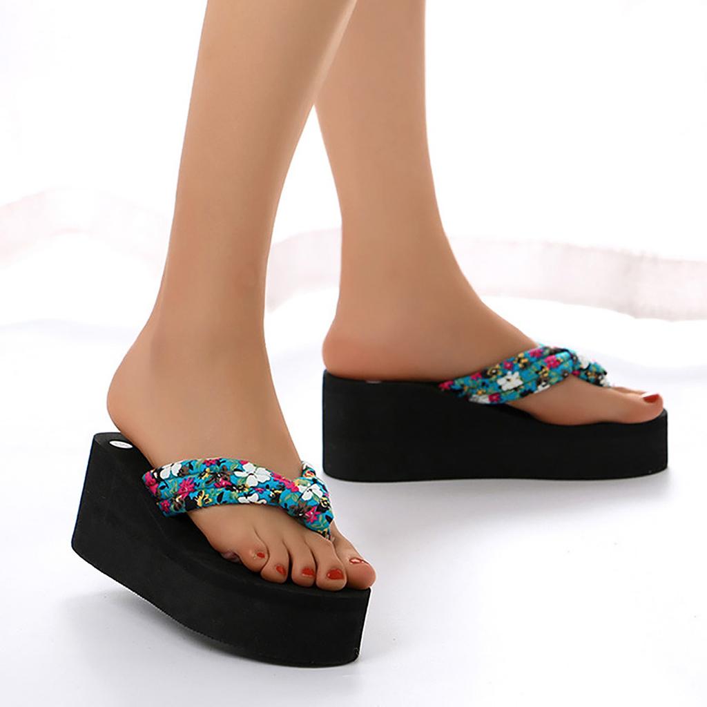 Hot Women Shoes Summer Fairy Style Sandals Women Wedge Heel Thick Bottom Floral Flip Flops Beach Flip Flops Zapatos De Mujer