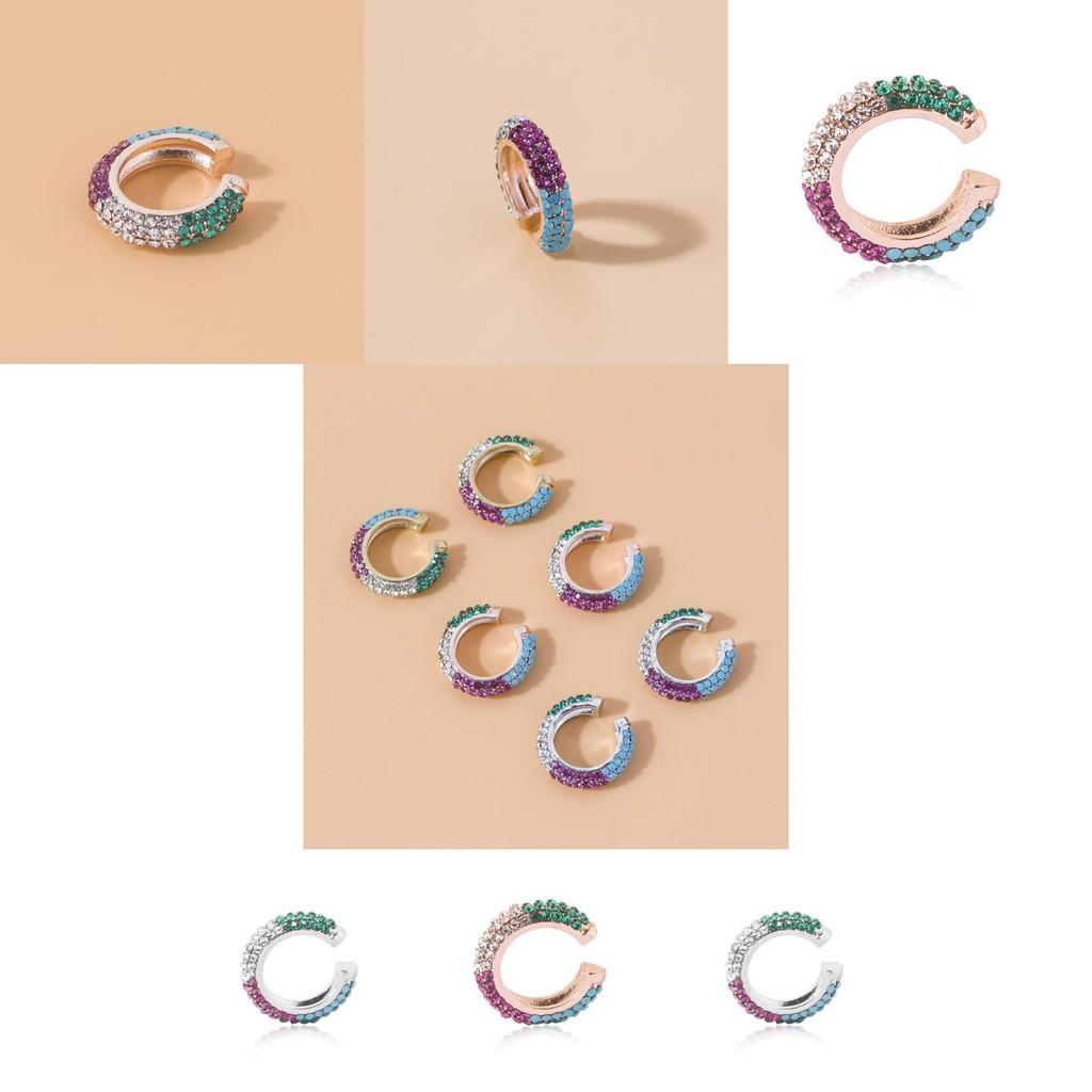 Trendy Colorful Rhinestone Alloy Ear Cuffs Chic Metal Earrings For Women