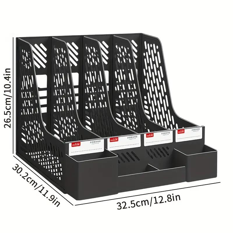 

4-compartment Desk Organizer With Pen Holder Bookshelf Organizers Stationery Accessories Office School Supplies чорний
