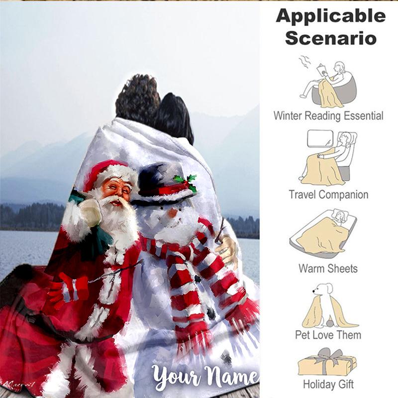 Custom Name Blanket Santa Snowman Friendship Blanket Bedding Blanket for Travel, Camping, Living Rooms, Offices, Sofas, Fan Christmas Gift