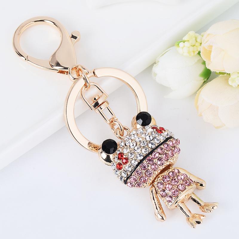Cartoon Frog Key Chain Shy Prince and Princess Couple Key Ring Women's Bag Pendant Crystal Rhinestone Crafts