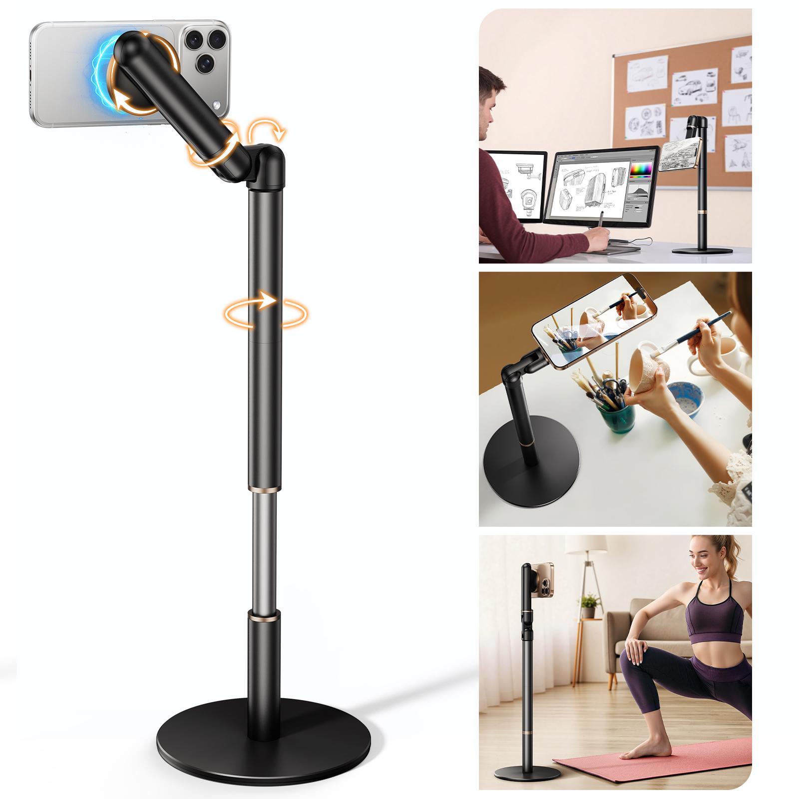 

Eary Height Adjustable Magnetic iPhone Stand for Desk & Overhead Phone Holder for Video Recording 360°Rotate for iPhone 17 16 15 чёрный