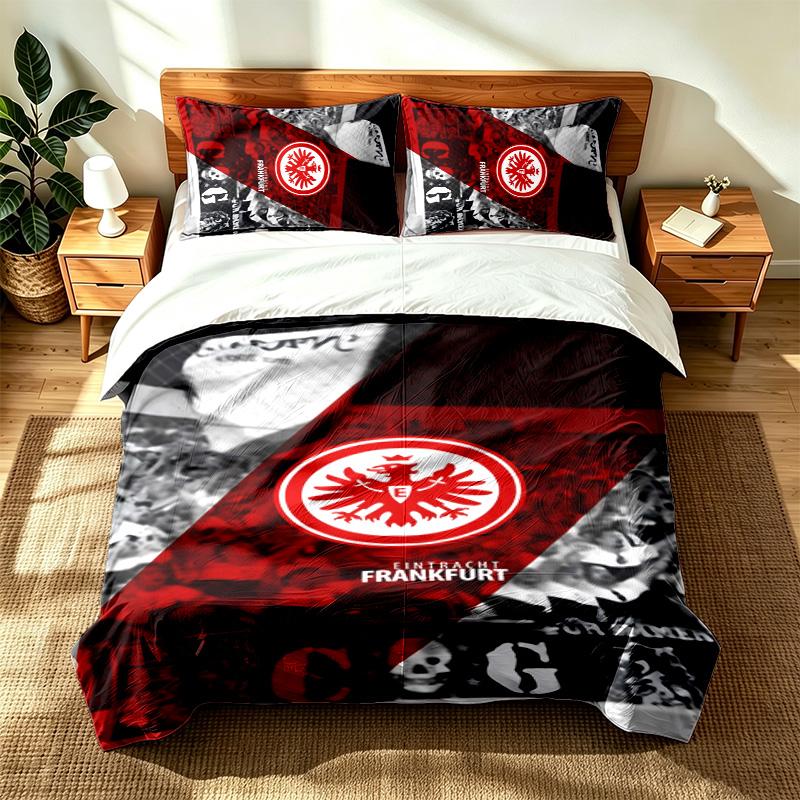 Eintracht Frankfurt (14) Zestaw 3 szt. odpowiedni do sypialni głównych, miękki i wygodny, idealny prezent dla rodziny i przyjaciół. Zawiera jedną poszewkę na kołdrę i t
