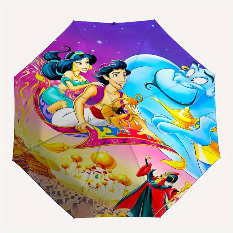 Aladdin's Genie and Jasmine on a Flying Carpet Automatic Open/CloseCartoon Umbrella-CuteUmbrella with Cute Design, Portable 3-Fold Compact U