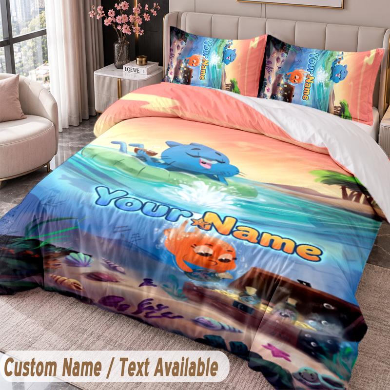 Custom Name Text 3Pcs Bedding Set Amazing World of Gumball Duvet Cover And Two Pillowcases