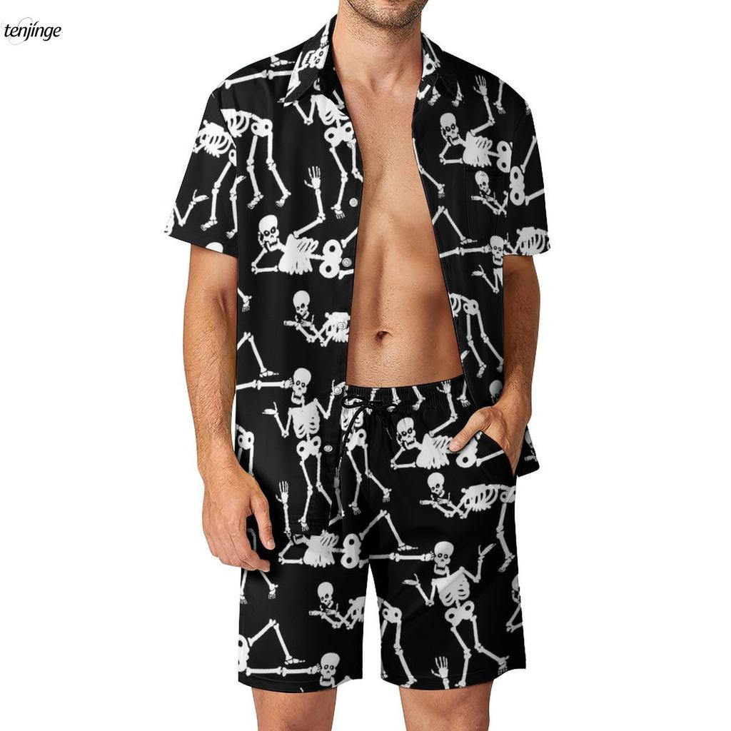 Skeleton 3D Printing Fitness Outdoor Men Sets Bone Skulls Casual Shirt Set Summer Pattern Shorts Two-piece Funny Clothing Suits