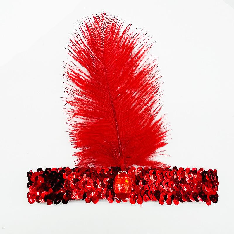 European and American Ostrich Feather Headband with Sequins and Rhinestones, Party and Performance Headpiece, Indian Ethnic Style Headband