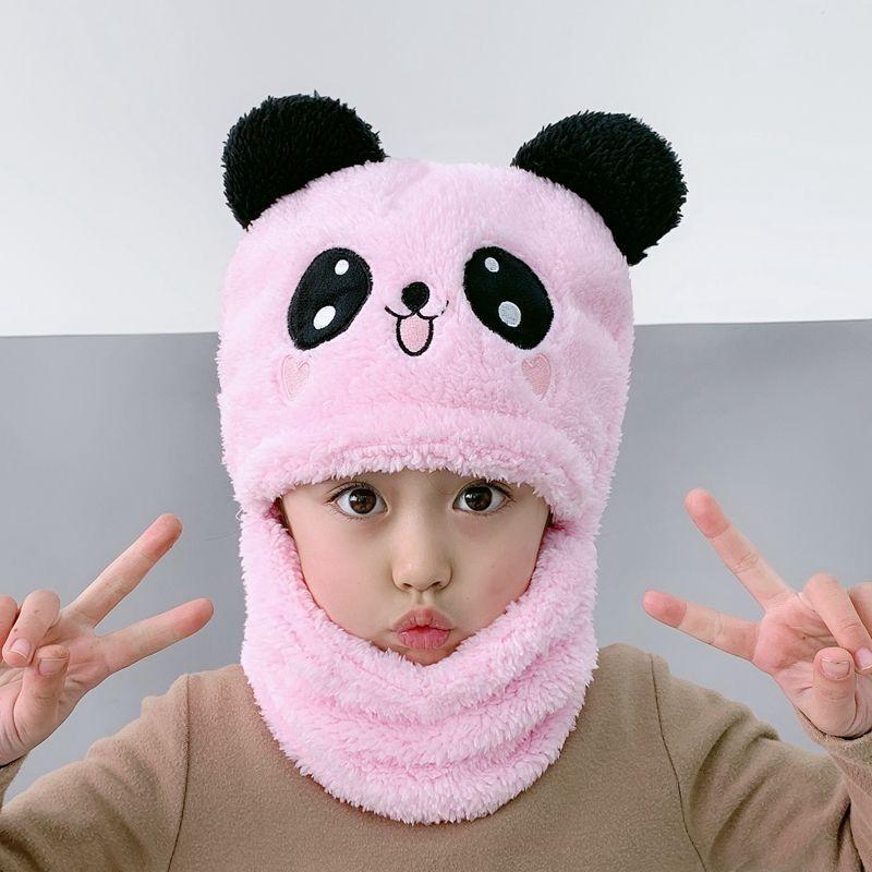 

Kids Winter Hats Boys Girls Scarf Integrated Cute Thick Warm Baby Ear Flap Face Cover розовый