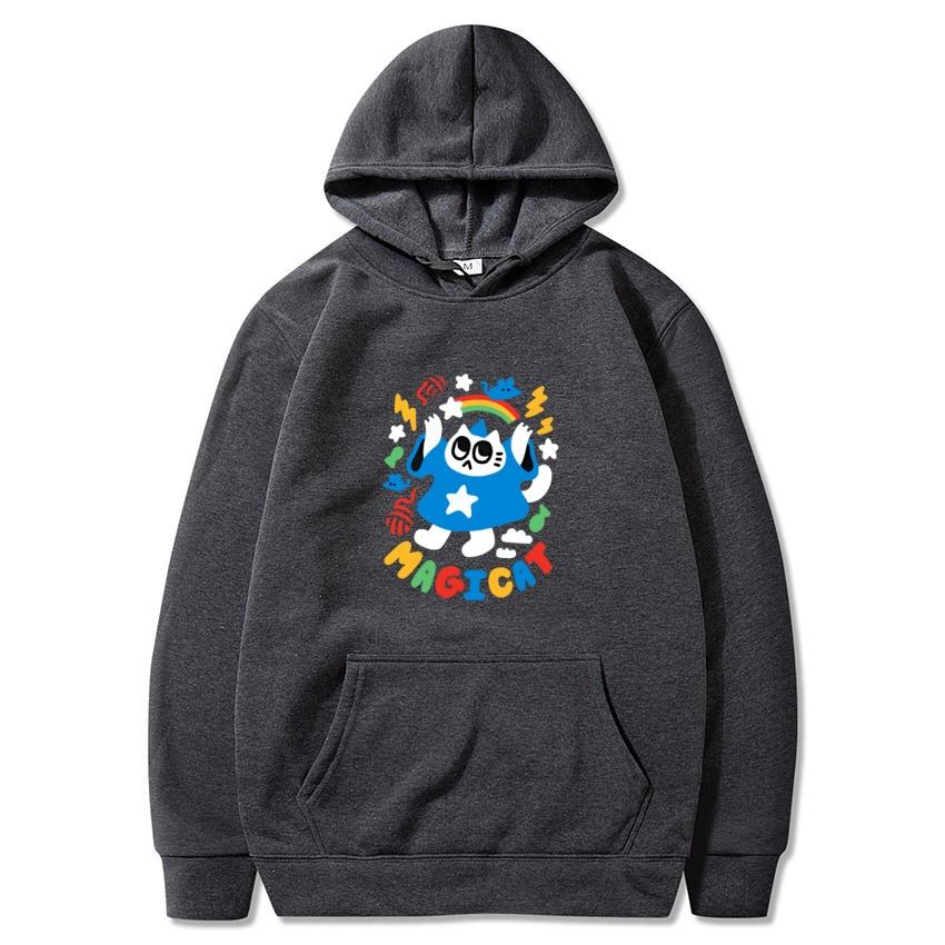 2025 Herbst/Winter Einfarbig Anime Katze Klassischer Hoodie Herren Täglich Lässig Harajuku Hoodie Y2K Streetwear Warmer Hoodie