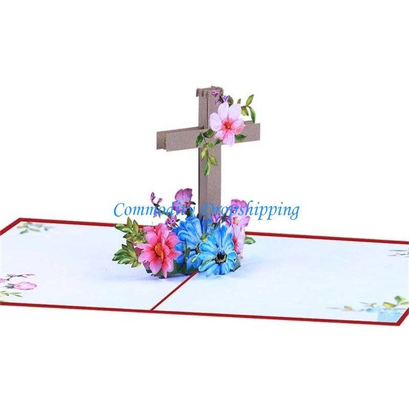 Y5JC Цветочные Религиозные Кресты Пасхальная Pop-up Открытка Пасхальная Открытка,Пасхальная Открытка с Поздравлением,Религиозные Пасхальные Открытки,Пасхальные Открытки China Mainland