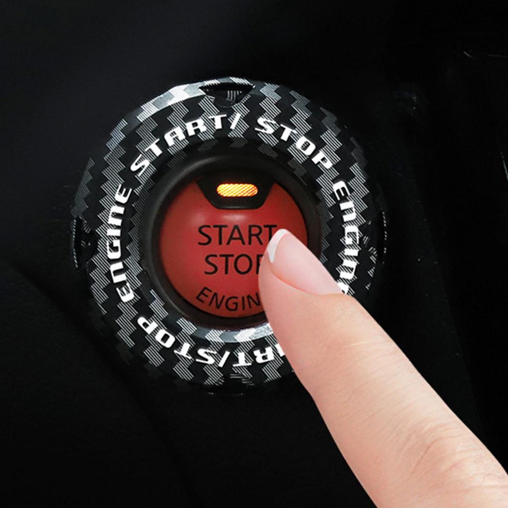 Car Push Start Button Cover Adhesive Carbon Fiber Anti Scratch Start Button Cover for Drivers Enthusiasts Auto Detailers Daily