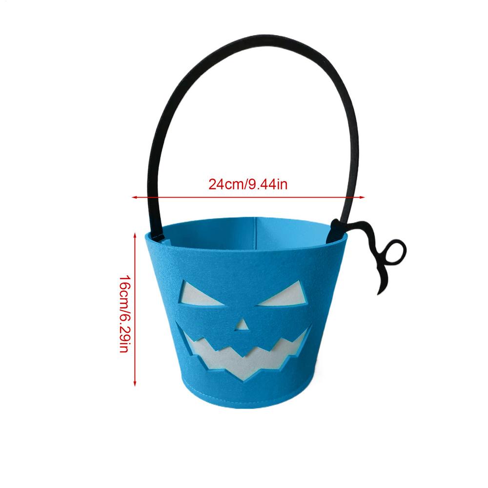 

2025 Halloween Glowing Candy Bucket Foldable Trick-or-Treat Bucket Halloween Fluorescent Luminous Felt Tote Bags For Snacks синий