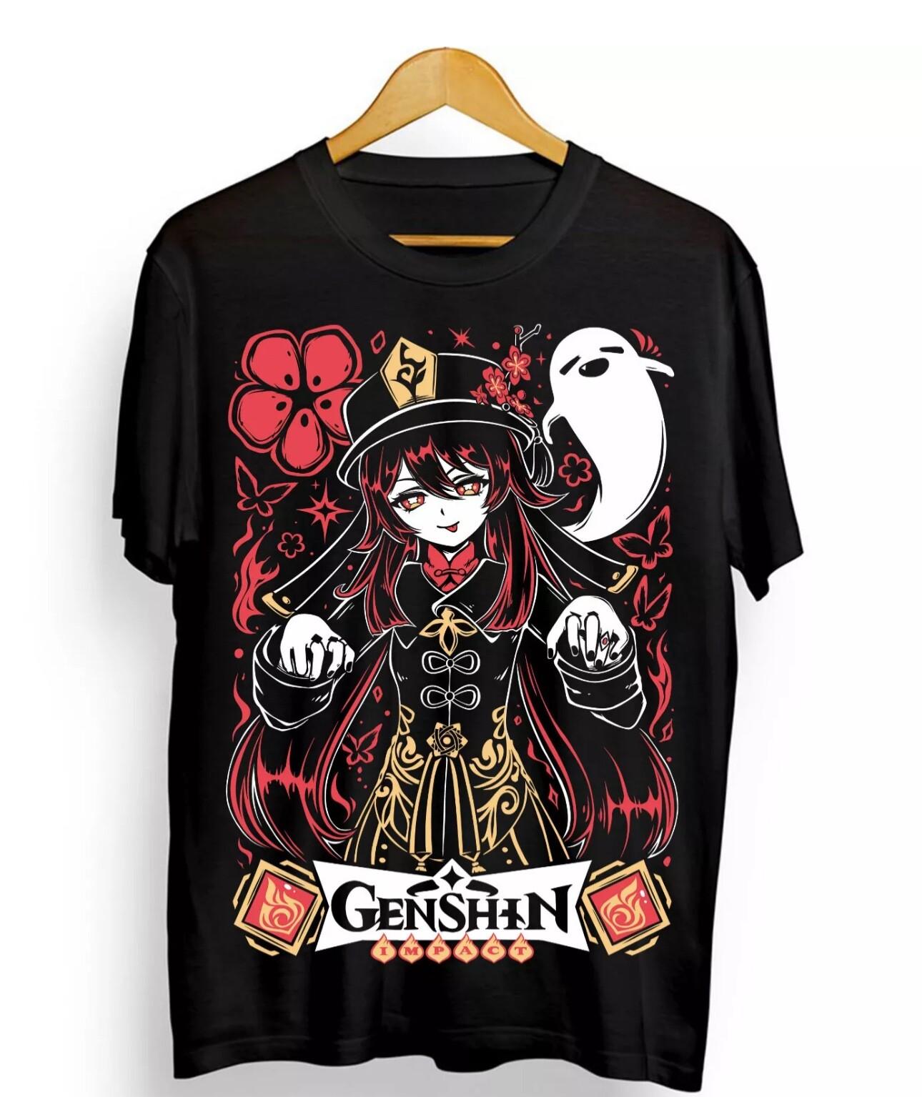 Genshin HuTao T-Shirt Mens Womens Tees Top Impact gorou,Anime,Manga,Graphic Tee black shirt all size 3XL