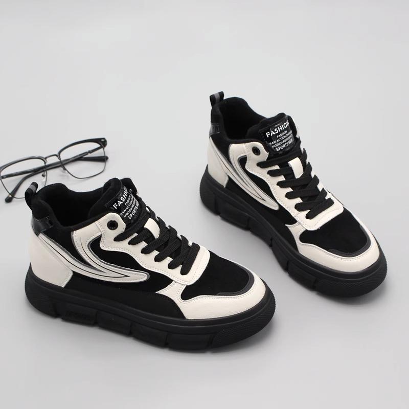Leather platform white shoes children's spring new fashion versatile high-top shoes casual shoes women's sports shoes