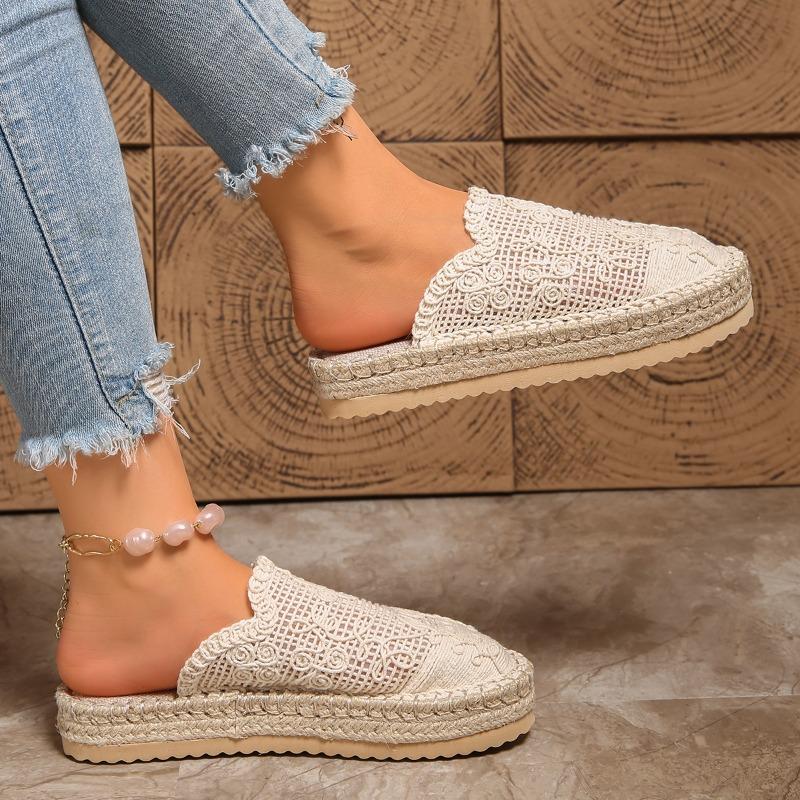 Fashion Weave Mesh Flats Women Slippers Casual New Mules Shoes Cozy Platform Slingback Sandals 2025 Summer Flip Flops Walking Zapatillas