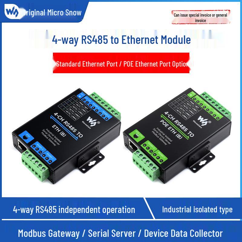 Four-Way RS485 to RJ45 Ethernet Modbus Gateway for Transparent Data Transmission