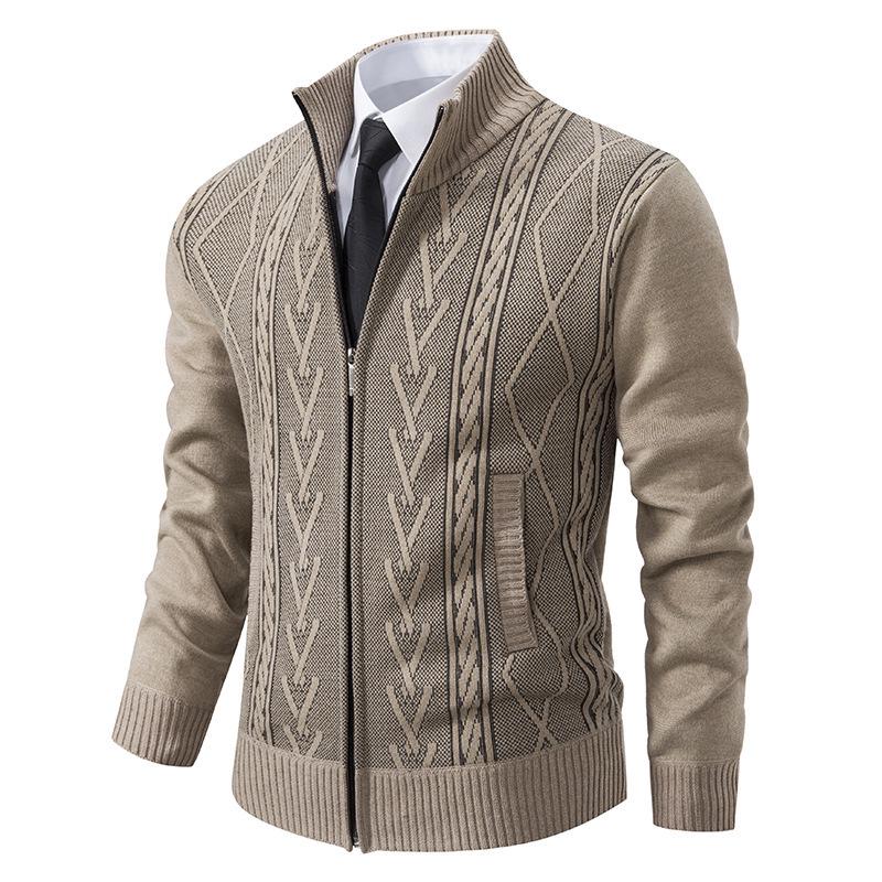 Men's Winter Stand-up Collar Cardigan Jacket - Thick Knit with Plus Velvet