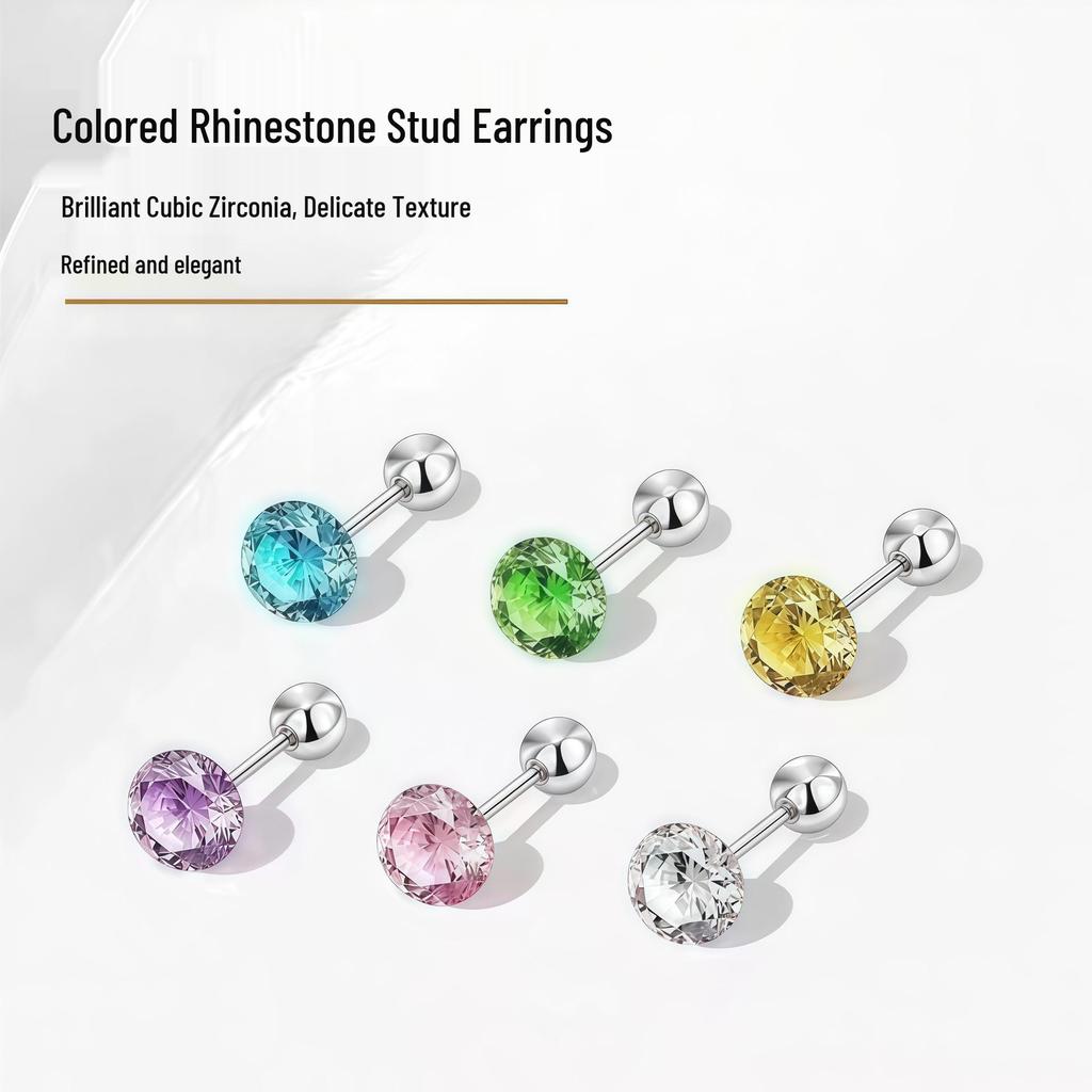 6mm Flashy Titanium Steel Threaded Ear Studs with Diamond for Cartilage and Ear Care