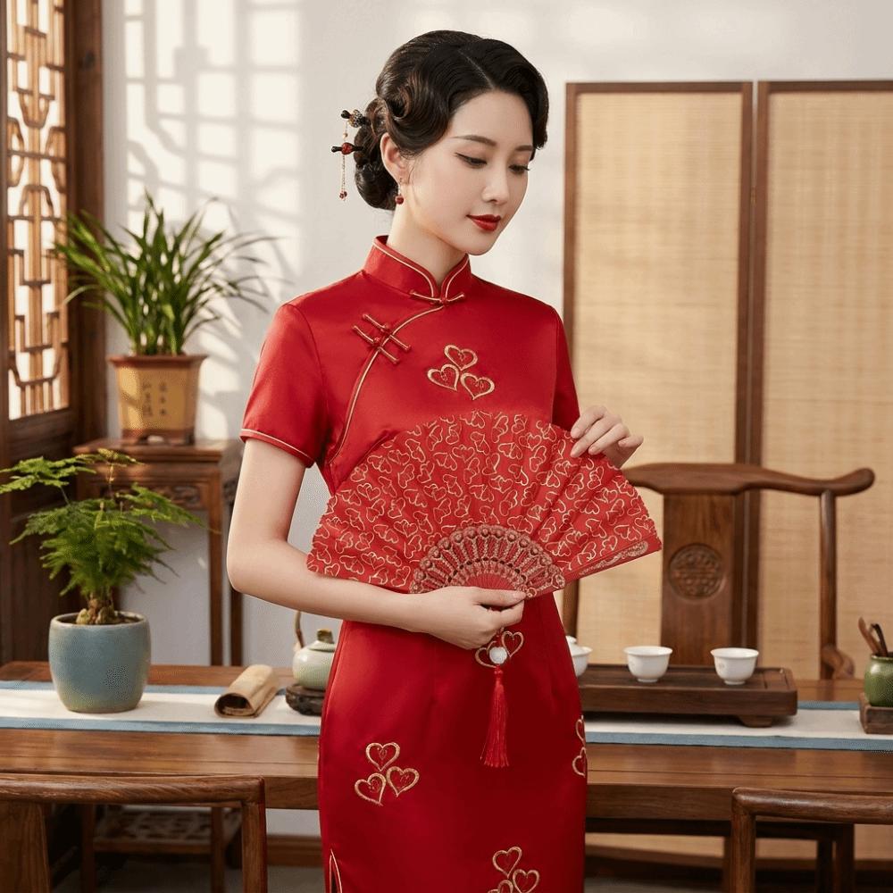 Klassischer Cheongsam Tanzfächer mit Quasten Handkurbelfächer Faltfächer Fotografie Requisite