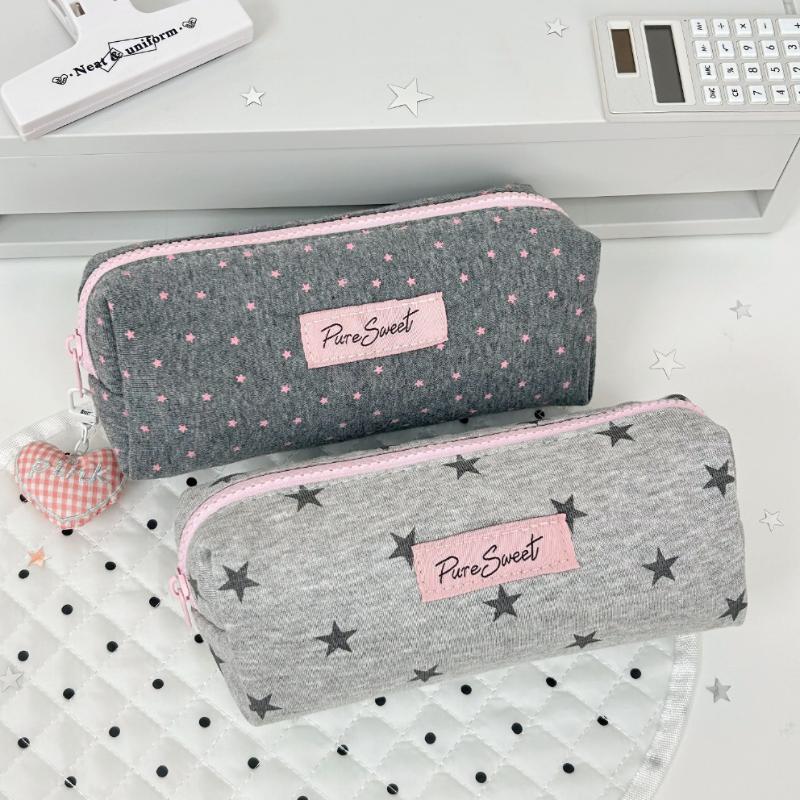 Pencil Case Star Print Large Capacity Lightweight Nylon Pocket Stationery Pouch for Students Back to School Gifts