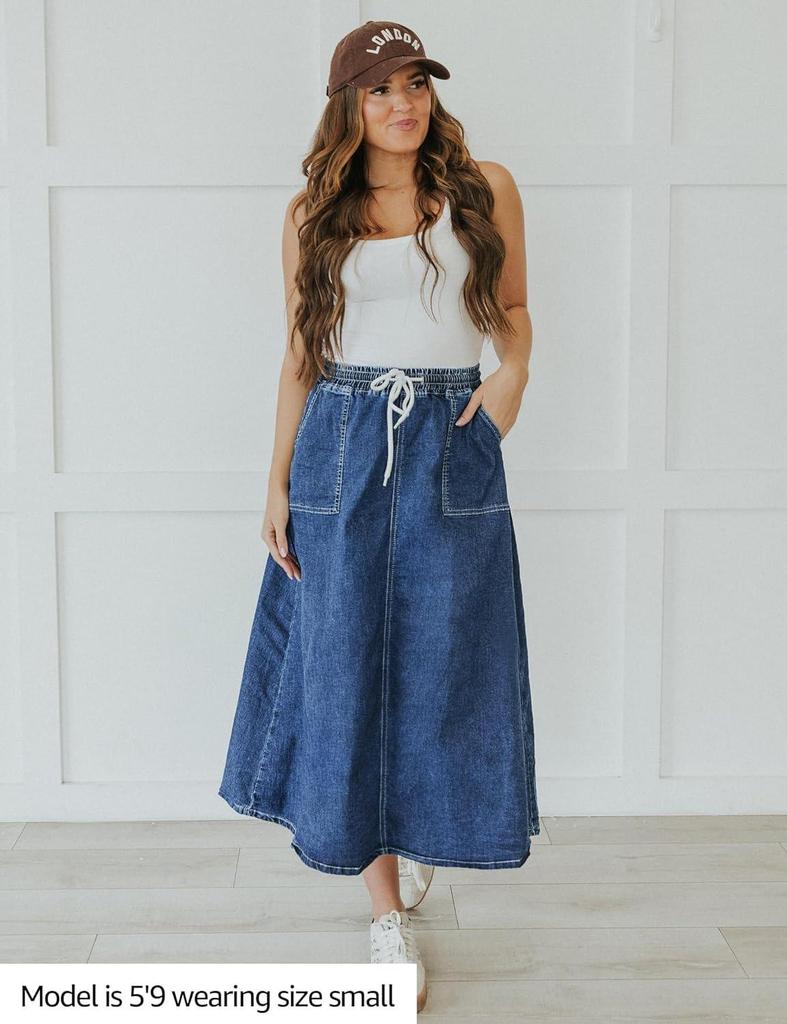 2026 Spring Y2K Drawstring Washed Denim Half Skirt - Casual & Elegant