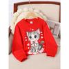 Girls' Crewneck Sweatshirt Cute Kitten with Pink Bow And Hearts Machine Washable, Spring And Autumn, Sportswear And Casual Wear