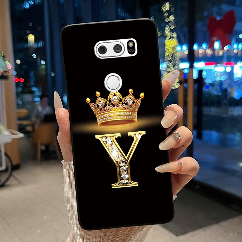 Phone Case For LG V30/V30 Plus/V30S ThinQ/V35 ThinQ Soft Silicone Beautiful Trendy Crown Letter Pattern Black Case Casing