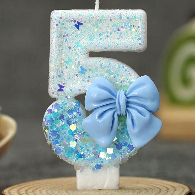 1pc Handmade Birthday Candle Party Celebration Supplies Decorative Candle Blue Bowknot Creative Digital Candle For Birthday Cake