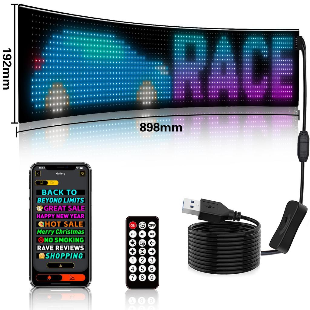 LED Bluetooth Smart Display: USB-Powered Flexible Full-Color Advertising Screen for Cars