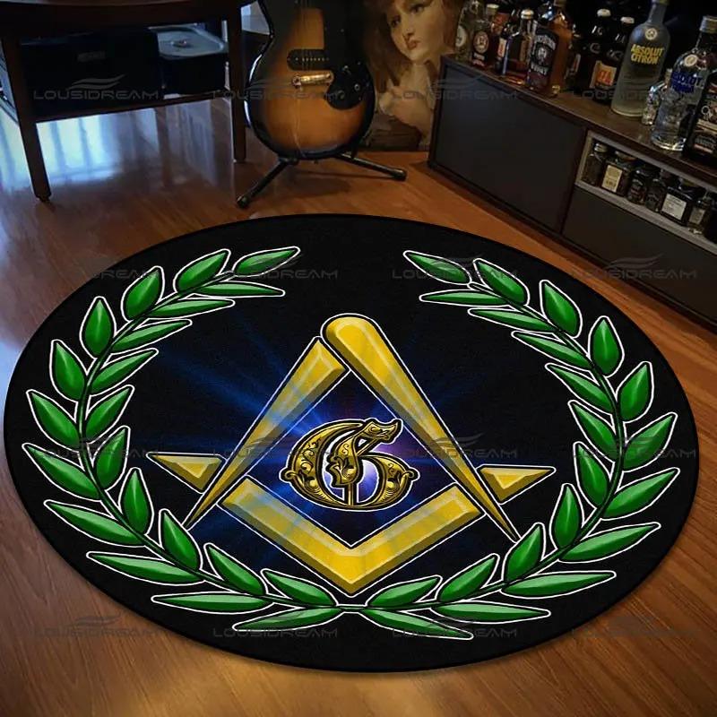 Retro Freimaurer Muster Bereichsteppiche Wohnzimmer Schlafzimmer Rund Flanell Teppich Innenraum Heimdekoration Fußmatte