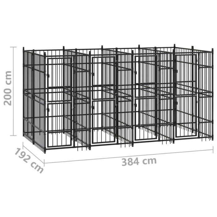 VidaXL Chenil d'extérieur pour chiens Acier 7,37 m², Noir