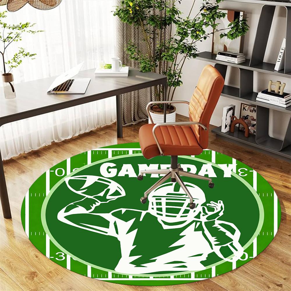 1pc Game Football Round Chair mat office Area Rug - Non-Slip, Floor Mat for Office, Bedroom, Ideal home decor gift c0112010