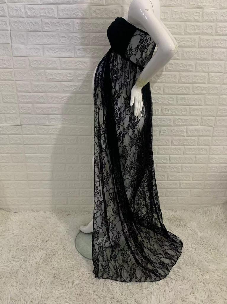 European & American Women's Lace Maternity Strapless Maxi Dress - Photography Sleeveless Long Train (2020 Model)