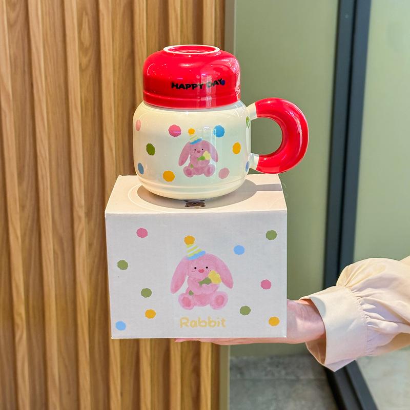 Milk fufu cute bear kettle large capacity ceramic mug with lid spoon couple coffee cup female birthday gift