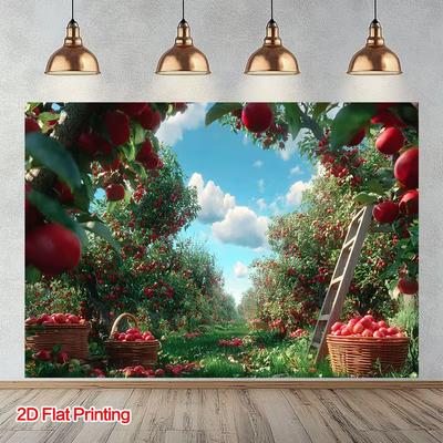 2D Apple Picking Backdrop Orchard Trees Baskets Studio Photo Background Cloth