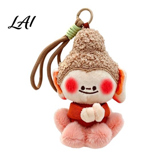 Plush Keychain for Bags Cute Buddha Keychain Dunhuang Style Pendant with Embroidered Colorful Woven Bracelet Details Soft Car Bag Charm Creative