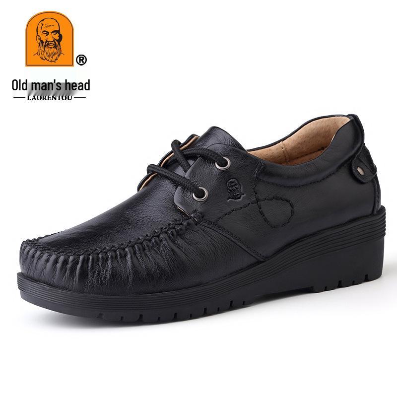 Autumn Women s Soft Sole Lace-Up Loafers - Casual Leather Shoes for Ladies and Mothers 39 чёрный