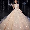 French Vintage Wedding Dress - Luxe Princess Ball Gown with Heavy Embroidery, Cathedral Train Bridal Dress