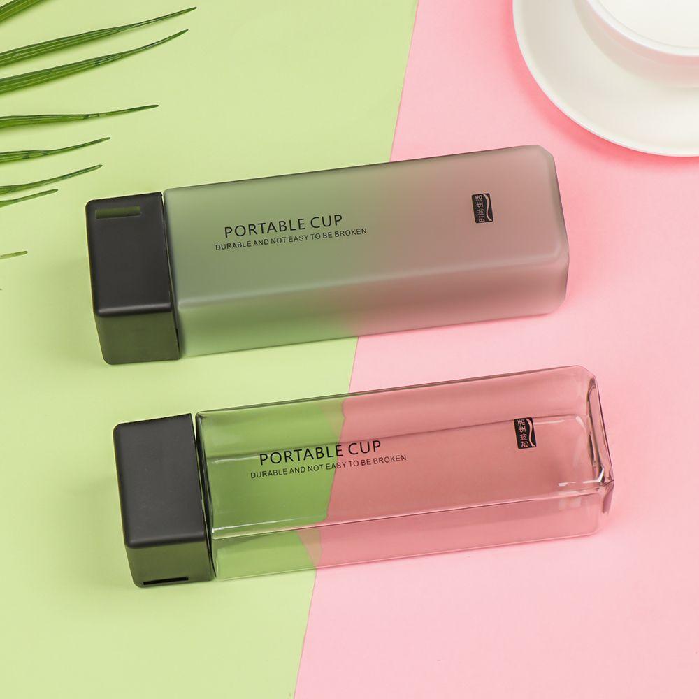 Square Water Bottle Plastic Clear Cup Leakproof Frosted Water Bottle Portable Drink Jug Practical PP Material Bottle with Straw