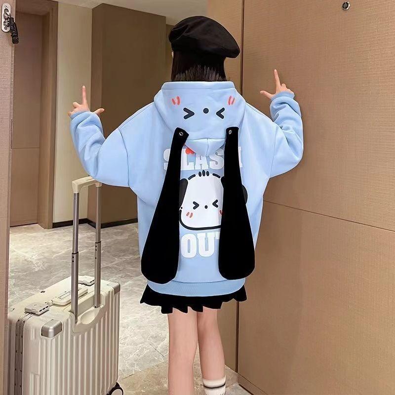 Girls' Spring Autumn Long Ears Hooded Thickened Sweatshirt - Kids' Top