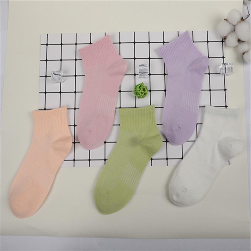 5 Pairs of Women's Summer Thin Pure Color Muggrass Scented Antiodor Breathable Sweat Absorbing Sports Socks