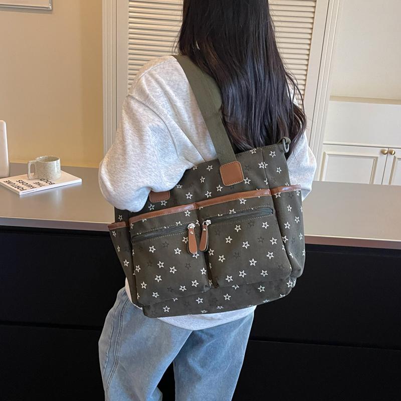 Womens Star Print Canvas Tote Bag Large Capacity Casual Shoulder Handbag Purse