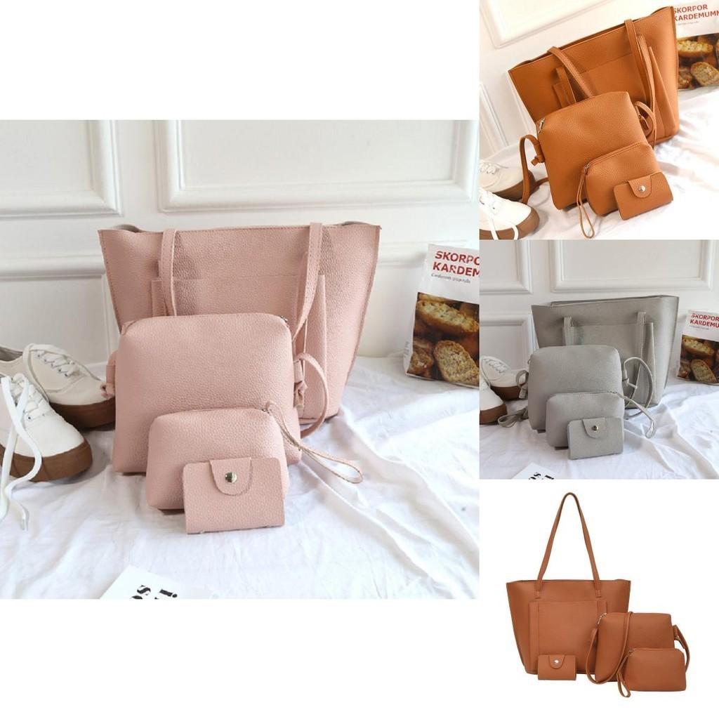 Fashionable Lychee Pattern Handbag Set For Women With 4 Pieces