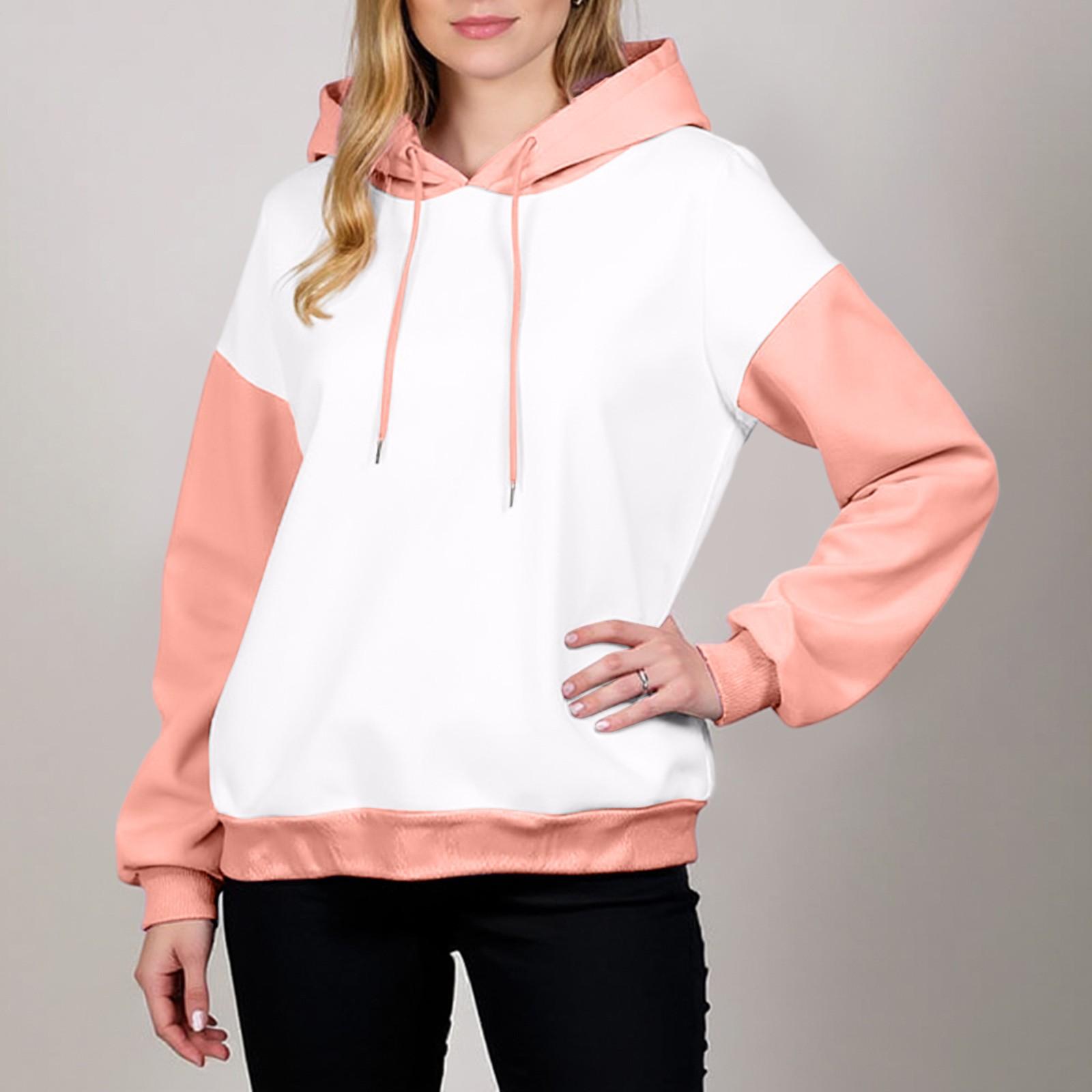 

Women s Fashionable Color Blocked Long Sleeved Hooded Pullover Sweatshirt Top M помаранчевий