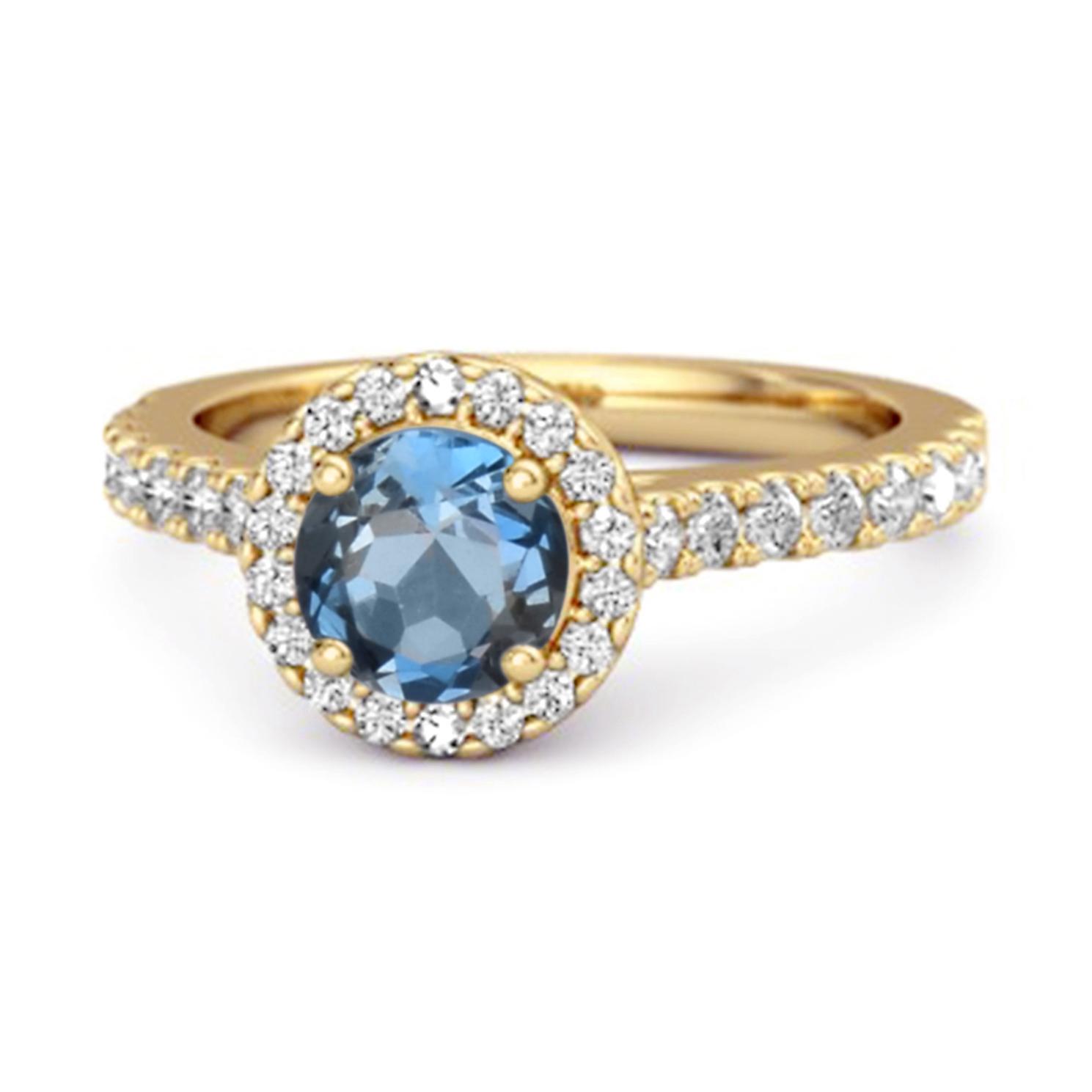 London Blue Topaz Round Halo Accents Ring - 925 Sterling Silver Gold Vermeil 9.5