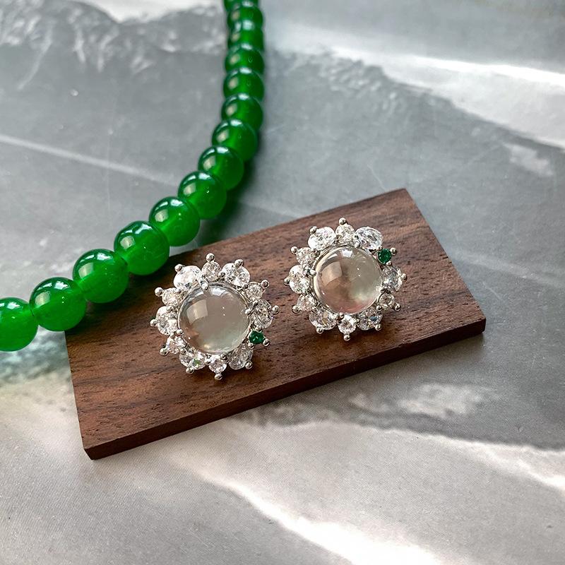 Conjunto de Brincos e Colar de Jade Espuma D'água Natural Agulha de Prata Novos Acessórios de Temperamento Chinês