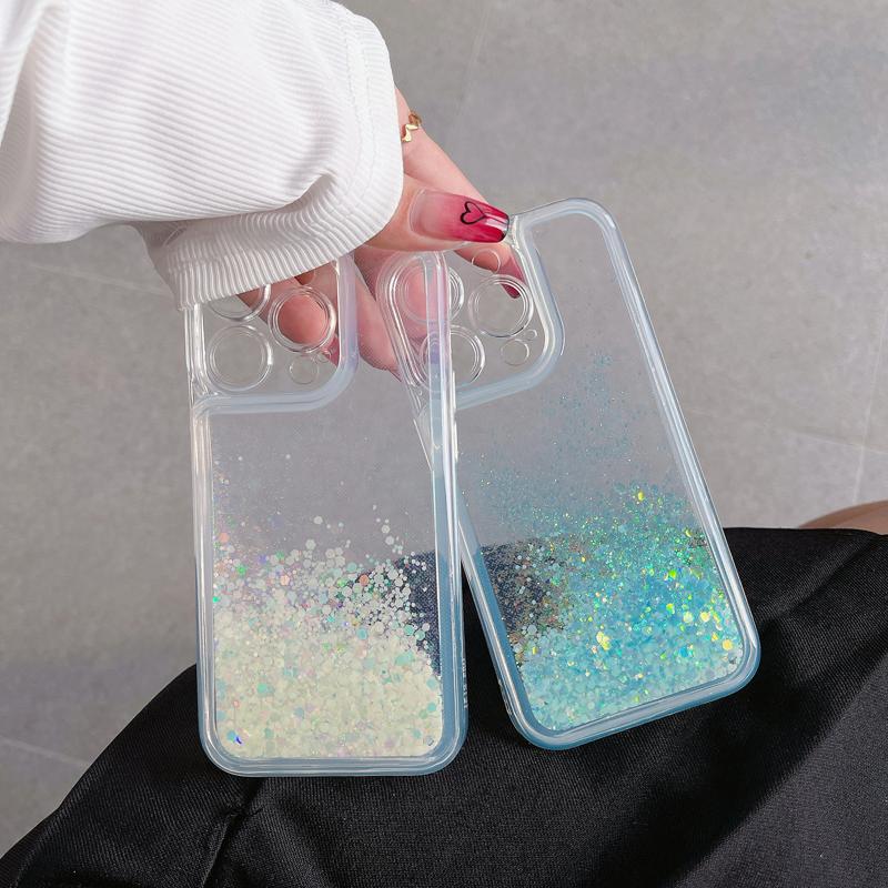 Luxusní Svítící Třpytivé Pouzdro s Tekutým Pískem Pro IPhone Průhledný Měkký Kryt Zad