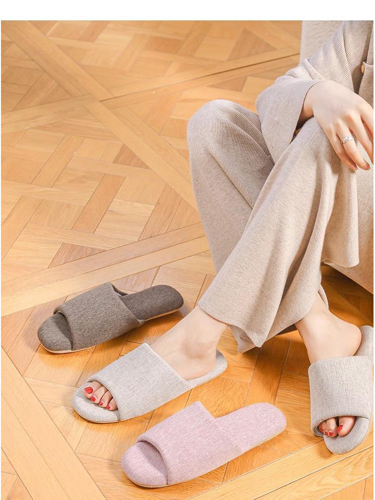 Youtiao Silent Open-Toe Indoor Slippers - Breathable Summer Linen for Wood Floors
