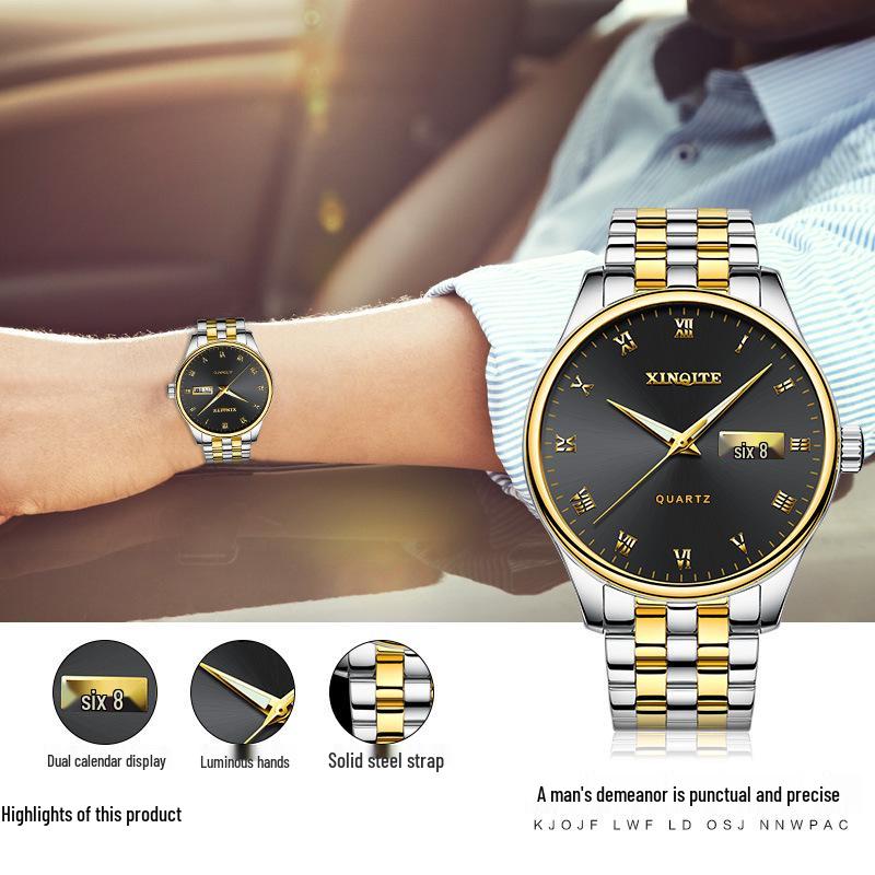 Men's Minimalist Roman Dial Waterproof Stainless Steel Wristwatch with Date, Day, and Luminous Features for All Ages.