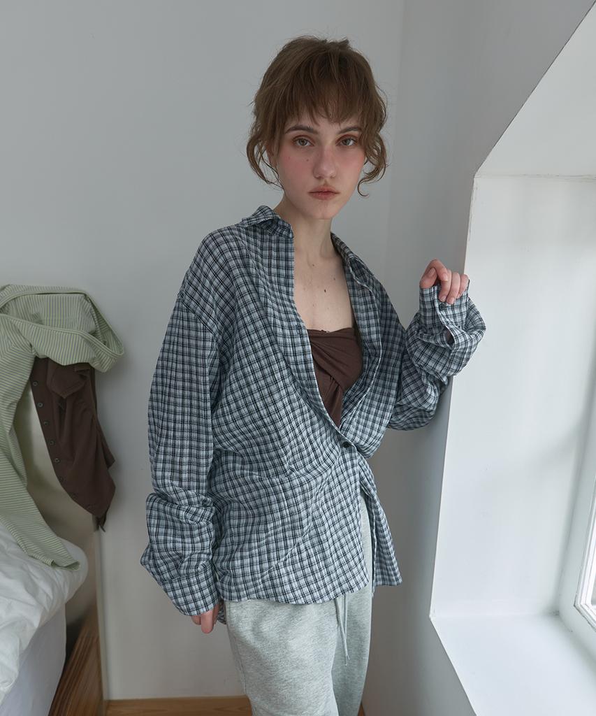 PISCESS Side Button Check Shirt_Blue